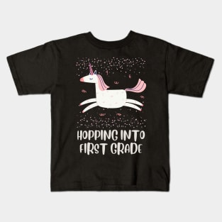 Back to School Pink Unicorn Design, Hopping into First Grade, First Day of School Shirt, School Girls Gift T-Shirt Unicorn Kids T-Shirt